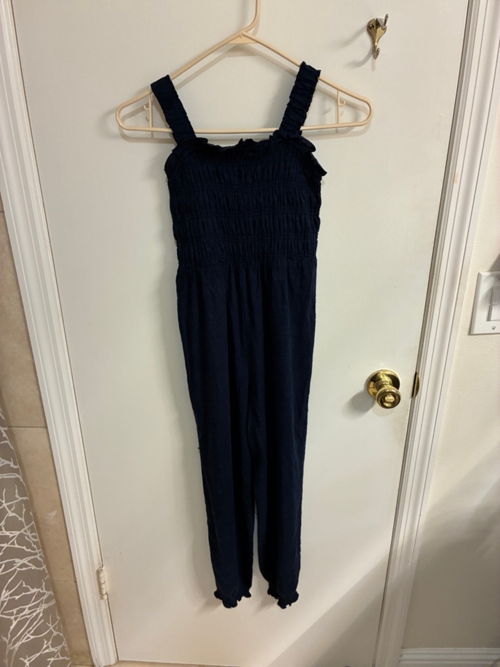 NWT Girls Navy Smocked Jumpsuit Sz Youth 10